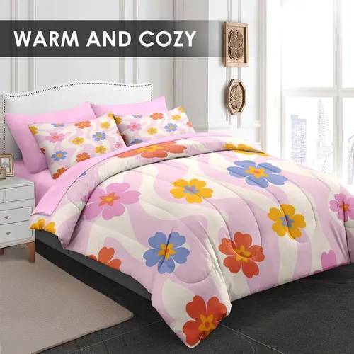 Miniatura 2 de Pamnest Juego de edredón tamaño individual, ropa de cama retro de 5 piezas para niños y adultos, juego de sábanas con estética hippie para niños