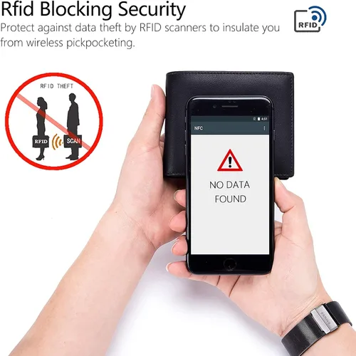 Miniatura 5 de OFAMOUS Cartera de cuero para hombre con bolsillo para monedas ventana de identificación abatible bloqueo RFID billetera delgada con bolsillo