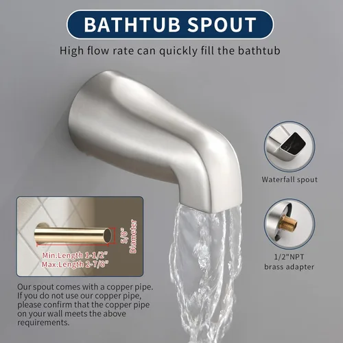 Miniatura 5 de Juego de grifo de ducha de 3 manijas con caño de bañera, juego combinado de grifos de bañera y ducha, sistema de ducha completo, kit de acabados