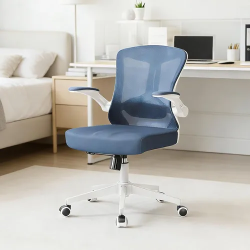 Miniatura 10 de poki Silla de oficina ergonómica, silla de escritorio de oficina en casa con ruedas, silla de oficina de malla con soporte lumbar, cómoda silla