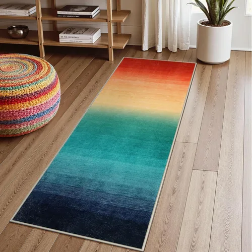 Miniatura 15 de Wonnitar Alfombra rosa lavable de 2 x 6 pies, moderna alfombra de pasillo de baño en degradé, contemporáneo, antideslizante, alfombra degradada
