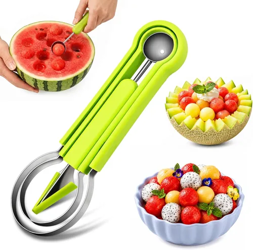Juego de palas de melón Suuker, 4 en 1 cortadores de frutas con formas, cuchara de sandía, cuchara de frutas y pelador de bolas, herramientas para