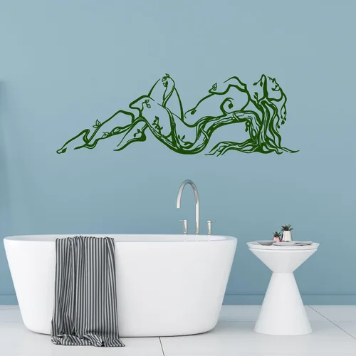Miniatura 3 de Vinilo adhesivo para pared, diseño de niña de la naturaleza desnuda, ramas de árbol, decoración grande (971ig), color gris