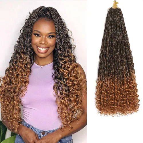 Miniatura 27 de Flagship 9 Paquetes Goddess Box Braids Cabello de Ganchillo para Mujeres Negras - 10 Pulgadas Pre-enrollado con Puntas Rizadas, Estilo Bohemio