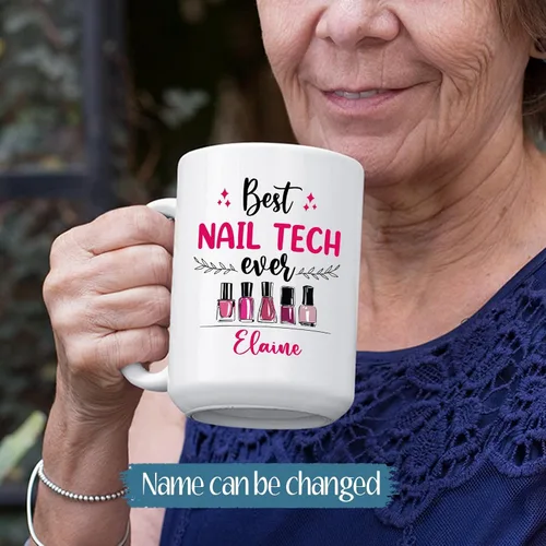 Miniatura 2 de Taza de cerámica Best Nail Tech Ever – Taza de cerámica personalizada con nombre de manicurista para compañero de trabajo – Nuevos regalos