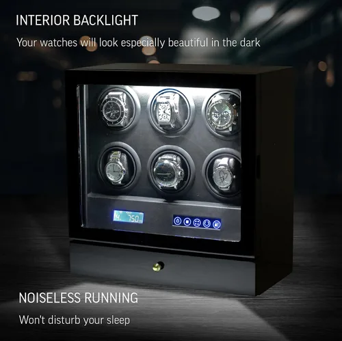Miniatura 3 de Enrollador de reloj para relojes automáticos con cajón de almacenamiento, luz LED, pantalla LCD y control remoto (ébano + negro), Ébano + Negro