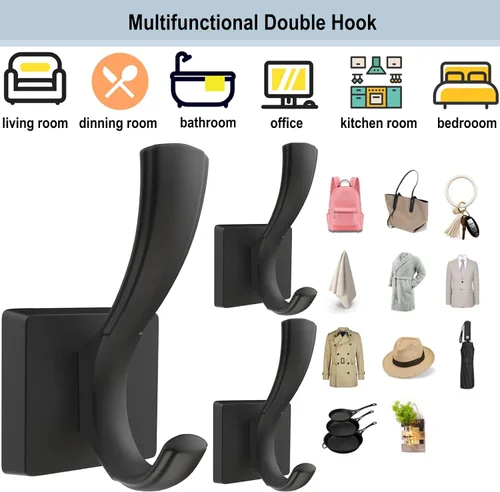 Miniatura 7 de TOFIIGREM Ganchos negros para toallas, ganchos para abrigos y batas de baño, para entrada, vestíbulo, piscina, para montar en la pared, para colgar