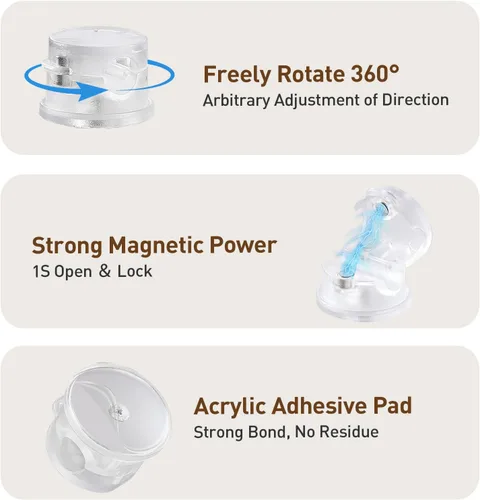 Miniatura 3 de AGPTEK Paquete de 8 clips magnéticos para cables, clips giratorios de 360° actualizados para sujetar cables en mesita de noche, organizador