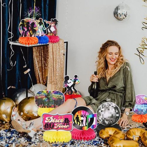 Miniatura 6 de Centros de mesa de discoteca de los años 70 para decoración de fiesta de fiebre de discoteca de los años 70, 9 piezas de mesa de nido de abeja