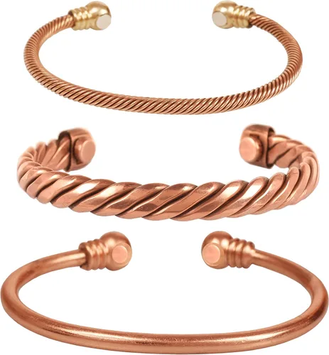 Miniatura 15 de Pulseras de cobre Touchstone regalo para hombres y mujeres joyería magnética 100% pura y sólida ajustable juego de pulseras hechas a mano