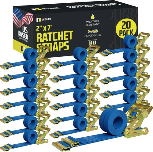 Miniatura 11 de Correas de Trinquete E Track para Sujeción de Carga, (Paquete de 2) 2 x 7 Correas de Trinquete Azules de Servicio Pesado, Correa de Trinquete