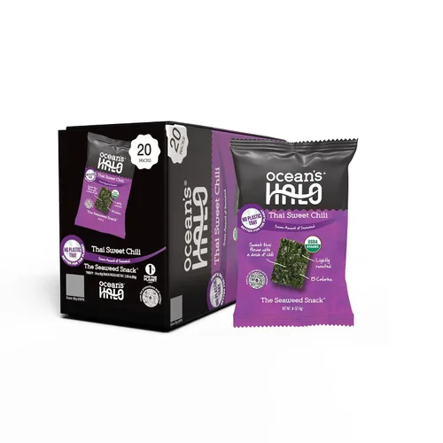 Miniatura 5 de Ocean's Halo Snacks de algas orgánicas – Cebolla Maui, sin bandeja, veganos, crujientes salados, paquete de 20 (0.14 onzas cada uno)