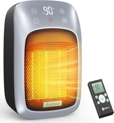 Brightown Calentador de espacio enchufable para uso en interiores, calentador de pared pequeño de 800 W con control remoto y termostato, pantalla