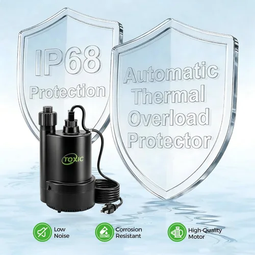 Miniatura 4 de Bomba de sumidero sumergible de 1/3 HP 2400 GPH Bomba de agua portátil de utilidad Bomba de drenaje termoplástico con cable de alimentación de 10