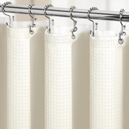 Miniatura 37 de Dynamene Cortina de ducha de tela gris para baño, tejido de gofre, textura resistente, 256 GSM, juego de cortina de baño de tela con peso de lujo
