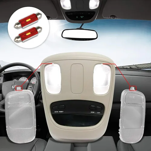 Miniatura 2 de Cubierta de luz de cúpula de mapa interior, consola superior con bombillas LED blancas compatible con Dodge Ram 1500 2500 3500 2002-2009