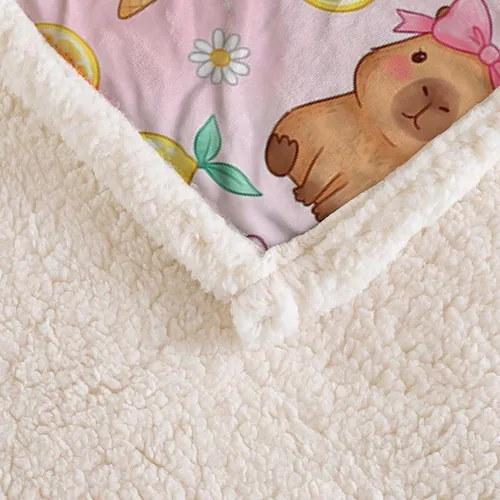 Miniatura 5 de AILONEN Pink Capybara Throw 47"x31" Fleece Sherpa Blanket, Lemon Ice Cream Cartoon Print Printed Throw Blanket, Sweet Room Theme