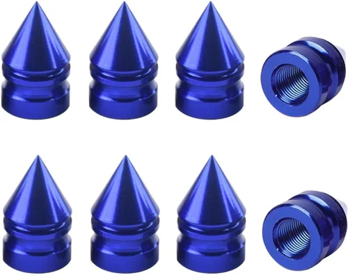 Miniatura 9 de Osilly Tapones para válvulas de neumáticos de automóvil, paquete de 8 tapones de vástago de presión de aire de aleación de aluminio con pinchos, Oro