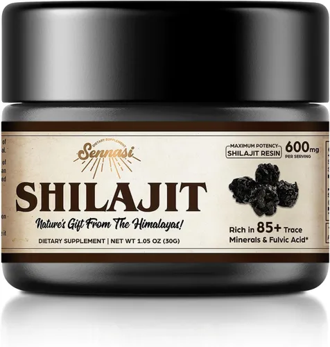 Shilajit Puro del Himalaya Orgánico Resina de Shilajit - 600mg de Potencia Máxima Resina de Shilajit Natural Orgánica con 85+ Minerales Traza y