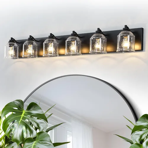 Miniatura 12 de Luces de tocador para baño grandes de 15.8 pulgadas, lámpara de tocador rústica de granja con pantallas de vidrio burbuja, accesorios de iluminación