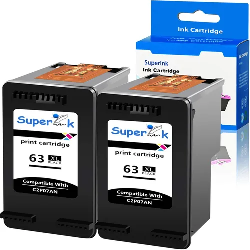 SuperInk Paquete de 2 cartuchos de tinta de alto rendimiento compatibles con HP 63XL 63 XL 63 XL 63 negro, nuevo uso de CHIP con impresora DeskJet