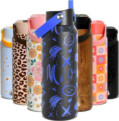 Miniatura 28 de Elemental Botella de agua aislada de 24 onzas con popote, botellas de agua con núcleo de acero inoxidable 100% a prueba de fugas para viajes, Beige