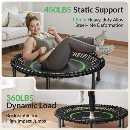 Miniatura 3 de BCAN 450/550LBS Mini Rebounder Trampoline for Adults, 40"/48" Foldable Fitness Trampoline with Bungees, Quiet & Stable Exercise Trampoline 40-verde