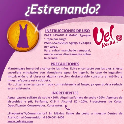 Miniatura 4 de Detergente Liquido para Ropa Vel Rosita Delicada 15.2 fl oz
