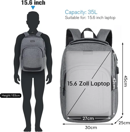 Miniatura 4 de Mochila escolar para libros, mochila de viaje, antirrobo, con puerto de carga USB, resistente al agua, para portátiles de 15.6 pulgadas para mayores