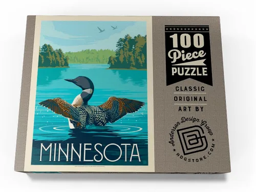 Miniatura 4 de MyPuzzle Minnesota: Loon, Póster vintage, rompecabezas prémium de 100 piezas para adultos