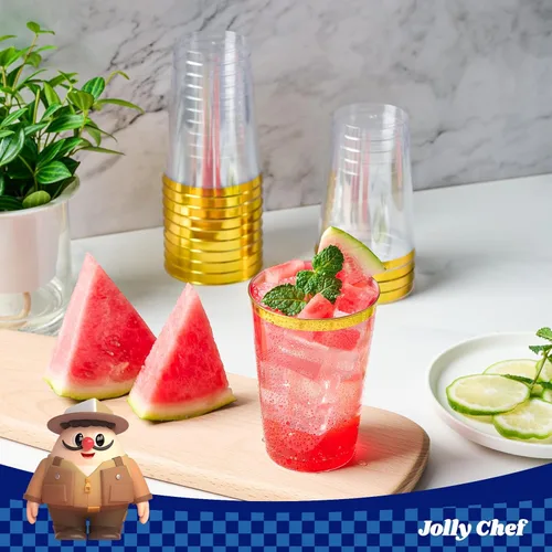 Miniatura 7 de JOLLY CHEF Paquete de 100 vasos de plástico desechables dorados, vasos de plástico transparente de 12 onzas, elegantes vasos desechables con borde