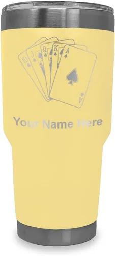Miniatura 8 de LaserGram Vaso aislado al vacío de 20 onzas, tarjetas de póquer Royal Flush con grabado personalizado incluido (negro)