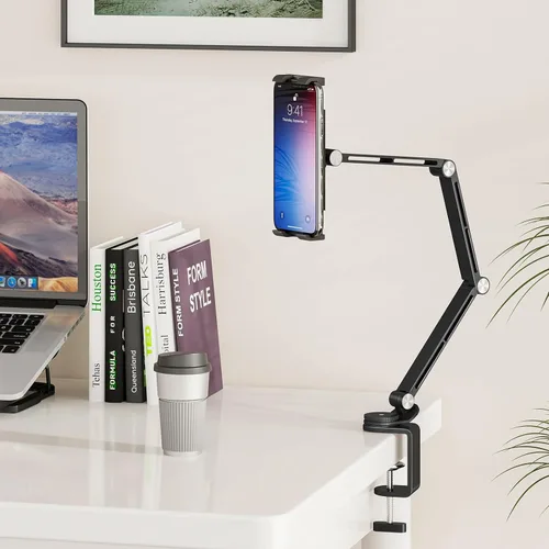 Miniatura 8 de Houele Soporte para Tableta, Brazo Plegable Ajustable para Tableta iPad Soporte de Escritorio con Base Giratoria de 360°, Soporte para Teléfono