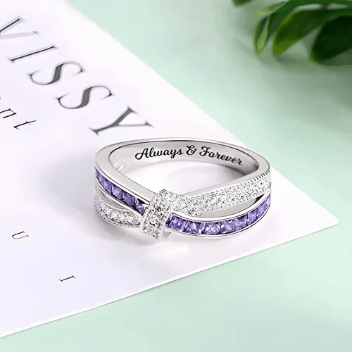 Miniatura 4 de Anillo de plata de ley 925 con piedra natal grabada, con circonita cúbica y piedra natal grabada, anillo de compromiso