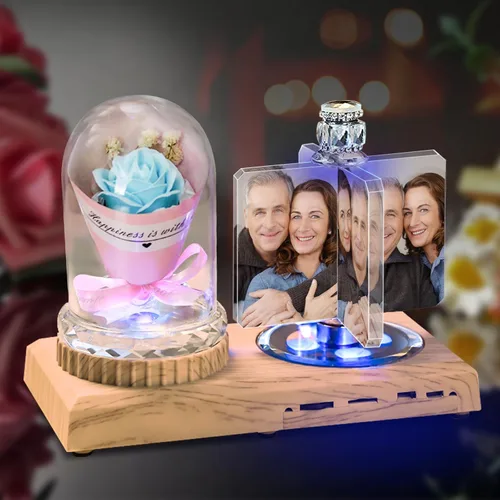 Miniatura 2 de Luz de foto personalizada mexicana LED rosa flor cristal rectangular foto marco personalidad luz 3D cristal foto marco regalo de Navidad, AZUL