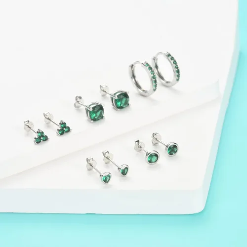 Miniatura 5 de EPIRORA Juego de aretes de plata de ley 925 para mujeres y hombres, hipoalergénicos con circonita cúbica para cartílago, hélix, 5 pares de aretes