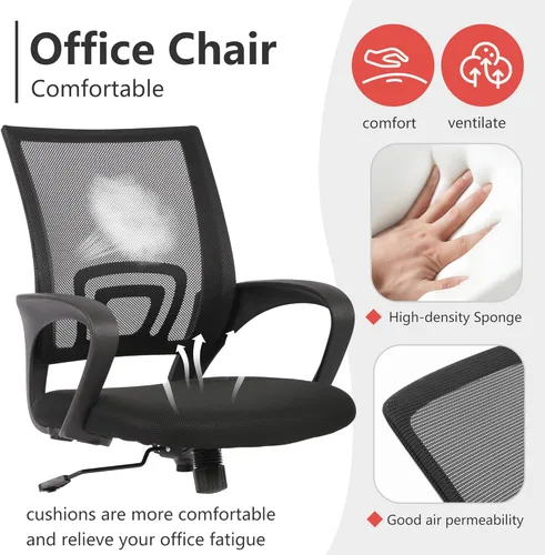 Miniatura 5 de PayLessHere Silla de Oficina para Computadora Ergonómica Económica Silla de Escritorio Ajustable Cómoda de Respaldo Medio de Trabajo con Ruedas Negro