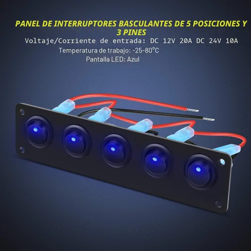 Miniatura 4 de Nilight Panel interruptor basculante de 5 bandas con 3 pines, resistente al agua, interruptores de palanca de encendido/apagado para automóvil, Azul