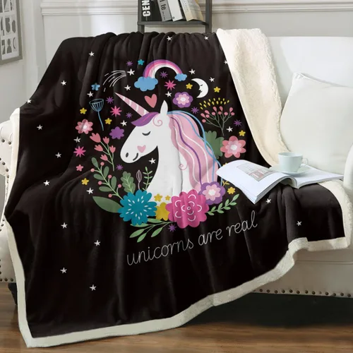 Sleepwish - Manta de forro polar de unicornio para niñas y niños, manta de unicornio sherpa, mantas de unicornio para adultos y mujeres, manta Negro