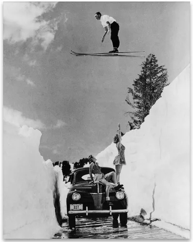 Make Em Laugh Salto de esquí – Póster de esquí sin marco de 11 x 14 pulgadas, gran decoración de esquí vintage en blanco y negro, regalo de fotos y
