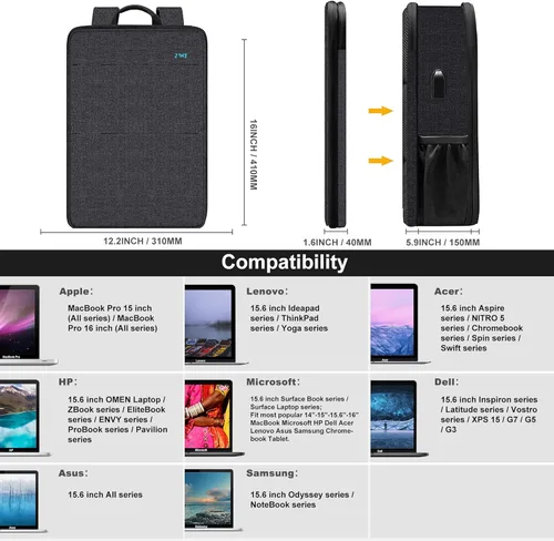 Miniatura 2 de ZINZ Mochila delgada y expandible para laptop con funda de 15, 15.6, 16 pulgadas, bolsa resistente a derrames para portátiles, estuche para la B04K01