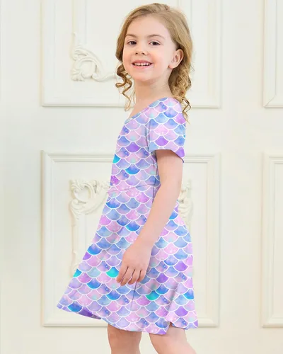 Miniatura 5 de Vestidos para niñas con estampado lindo, de manga corta, vestidos casuales de verano para niñas de 4 a 10 años