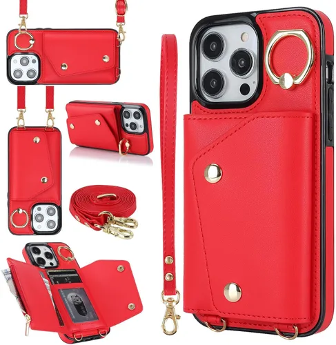 Miniatura 9 de LUVI Funda para iPhone 11 Pro Max con correa para el cuello, correa cruzada, correa de muñeca, funda protectora con ranura para tarjeta de crédito