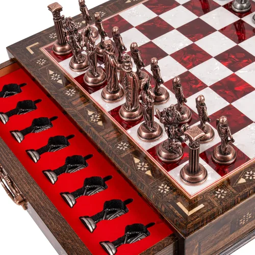 Miniatura 9 de Juego de ajedrez de madera de lujo con piezas metálicas del ejército británico, tablero de ajedrez de nogal hecho a mano con almacenamiento, regalo