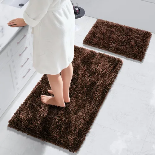 Miniatura 12 de Yimobra Juego de 2 alfombras de baño, alfombra de baño suave y absorbente y alfombra de inodoro en forma de U con respaldo antideslizante, alfombras
