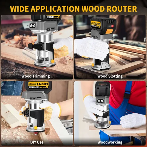Miniatura 8 de JEXUGK Enrutador Inalámbrico Sin Escobillas, Enrutador de Madera Compacto de 21V con Batería de 2x4.0Ah, Enrutador de Palma Portátil Pequeña con 6