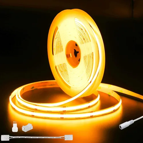 PAUTIX Tira de luz LED COB 20 pies/6.1m 3087LEDs Blanco cálido 2000K CRI90+ Alto lúmen, DC24V Cinta LED flexible para gabinete Hogar Proyectos de