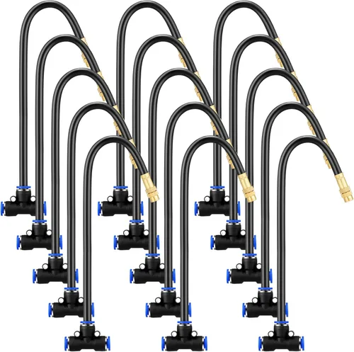 Miniatura 8 de Zonon 15 boquillas de nebulización de latón en T con manguera integrada de 4 pulgadas para tubos de 0.32 pulgadas/0.315 in, rotación de 360 grados