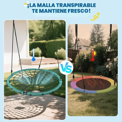 Miniatura 3 de Trekassy - Columpio de tela de araña de 40 pulgadas para árbol, de 750 libras, para niños y adultos, red para exterior con marco de acero y 2 Verde