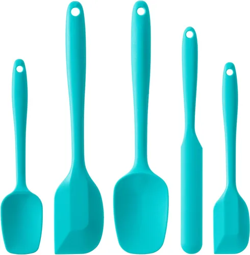 Miniatura 19 de Juego de espátulas de silicona, 5 espátulas de goma de grado alimenticio para hornear, cocinar y mezclar, resistentes al calor, antiadherentes, Azul
